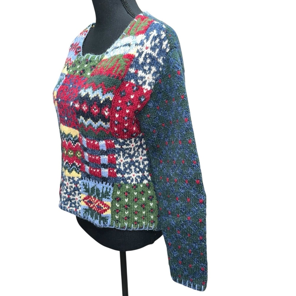 Vtg Liz Claiborne 80s 90s Ugly Cosby Granny Sweater Xmas Hand Knitted Wool SZ M - Picture 3 of 9
